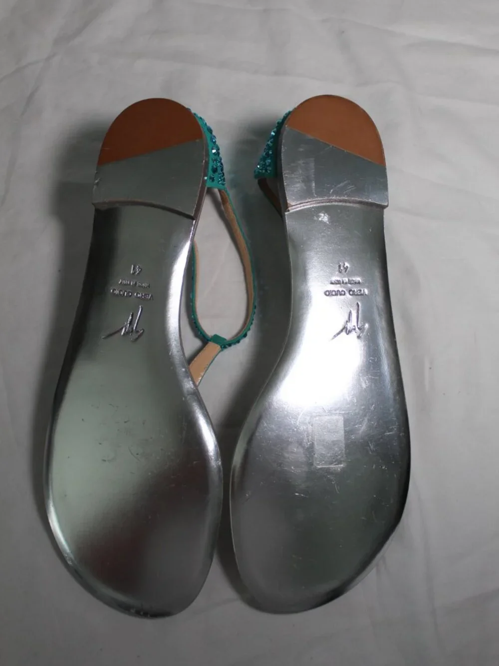 Giuseppe Zanotti Turquoise Suede Crystal Embellished T-Strap Flats Sandals 41